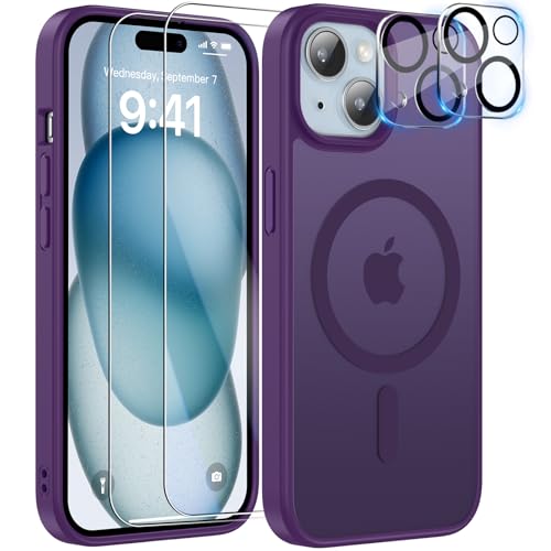 YisrLery 5-in-1 Kompatibel mit iPhone 15 Hülle für Mag Safe mit 2 Stück Schutzfolie und 2 Stück Kameraschutz Militärnorm Schutz, PC Kratzresistente Rückseite Stoßfest Magnetische Hülle(Violett) YisrLery 5-in-1 Kompatibel mit iPhone 15 Hülle für Mag Safe mit 2 Stück Schutzfolie und 2 Stück Kameraschutz Militärnorm Schutz, PC Kratzresistente Rückseite Stoßfest Magnetische Hülle(Violett) von YisrLery