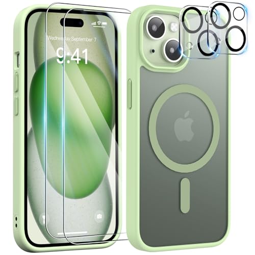YisrLery 5-in-1 Kompatibel mit iPhone 15 Hülle für Mag Safe mit 2 Stück Schutzfolie und 2 Stück Kameraschutz Militärnorm Schutz, PC Kratzresistente Rückseite Stoßfest Magnetische Hülle(Hellgrün) YisrLery 5-in-1 Kompatibel mit iPhone 15 Hülle für Mag Safe mit 2 Stück Schutzfolie und 2 Stück Kameraschutz Militärnorm Schutz, PC Kratzresistente Rückseite Stoßfest Magnetische Hülle(Hellgrün) von YisrLery