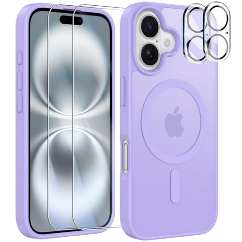 YisrLery 5-in-1 Kompatibel mit iPhone 16 Hülle für Mag Safe mit 2 Stück Schutzfolie und 2 Stück Kameraschutz Militärnorm Schutz, PC Kratzresistente Rückseite Magnetische Hülle 6.1- Lila YisrLery 5-in-1 Kompatibel mit iPhone 16 Hülle für Mag Safe mit 2 Stück Schutzfolie und 2 Stück Kameraschutz Militärnorm Schutz, PC Kratzresistente Rückseite Magnetische Hülle 6.1- Lila von YisrLery