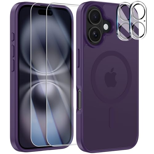 YisrLery 5-in-1 Kompatibel mit iPhone 16 Hülle für Mag Safe mit 2 Stück Schutzfolie und 2 Stück Kameraschutz Militärnorm Schutz, PC Kratzresistente Rückseite Stoßfest Magnetische Hülle 6.1- Violett YisrLery 5-in-1 Kompatibel mit iPhone 16 Hülle für Mag Safe mit 2 Stück Schutzfolie und 2 Stück Kameraschutz Militärnorm Schutz, PC Kratzresistente Rückseite Stoßfest Magnetische Hülle 6.1- Violett von YisrLery