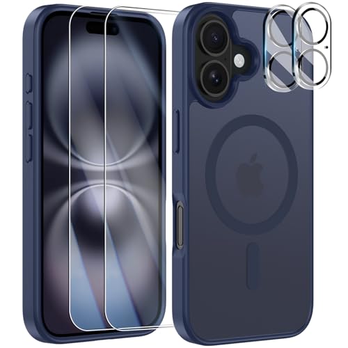 YisrLery 5-in-1 Kompatibel mit iPhone 16 Hülle für Mag Safe mit 2 Stück Schutzfolie und 2 Stück Kameraschutz Militärnorm Schutz, PC Kratzresistente Rückseite Stoßfest Magnetische Hülle 6.1- Dunkelblau YisrLery 5-in-1 Kompatibel mit iPhone 16 Hülle für Mag Safe mit 2 Stück Schutzfolie und 2 Stück Kameraschutz Militärnorm Schutz, PC Kratzresistente Rückseite Stoßfest Magnetische Hülle 6.1- Dunkelblau von YisrLery