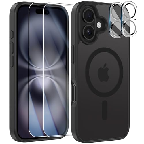 YisrLery 5-in-1 Kompatibel mit iPhone 16 Hülle für Mag Safe mit 2 Stück Schutzfolie und 2 Stück Kameraschutz Militärnorm Schutz, PC Kratzresistente Rückseite Stoßfest Magnetische Hülle 6.1- Schwarz YisrLery 5-in-1 Kompatibel mit iPhone 16 Hülle für Mag Safe mit 2 Stück Schutzfolie und 2 Stück Kameraschutz Militärnorm Schutz, PC Kratzresistente Rückseite Stoßfest Magnetische Hülle 6.1- Schwarz von YisrLery