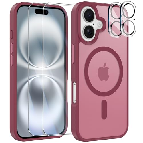 YisrLery 5-in-1 Kompatibel mit iPhone 16 Hülle für Mag Safe mit 2 Stück Schutzfolie und 2 Stück Kameraschutz Militärnorm Schutz, PC Kratzresistente Rückseite Stoßfest Magnetische Hülle 6.1- Rot YisrLery 5-in-1 Kompatibel mit iPhone 16 Hülle für Mag Safe mit 2 Stück Schutzfolie und 2 Stück Kameraschutz Militärnorm Schutz, PC Kratzresistente Rückseite Stoßfest Magnetische Hülle 6.1- Rot von YisrLery