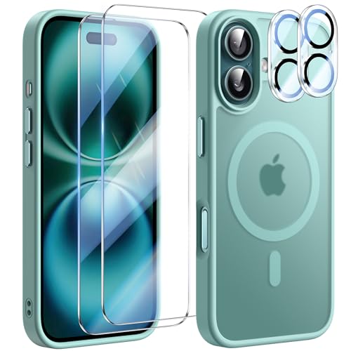 YisrLery 5-in-1 Kompatibel mit iPhone 16 Hülle für Mag Safe mit 2 Stück Schutzfolie und 2 Stück Kameraschutz Militärnorm Schutz, PC Kratzresistente Rückseite Stoßfest Magnetische Hülle 6.1- Blaugrün YisrLery 5-in-1 Kompatibel mit iPhone 16 Hülle für Mag Safe mit 2 Stück Schutzfolie und 2 Stück Kameraschutz Militärnorm Schutz, PC Kratzresistente Rückseite Stoßfest Magnetische Hülle 6.1- Blaugrün von YisrLery