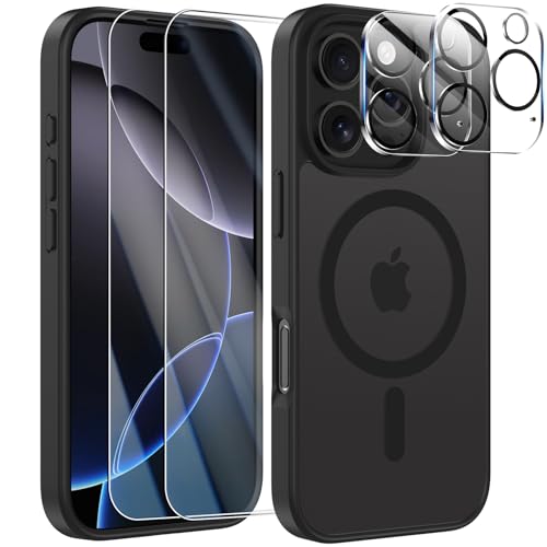 YisrLery 5-in-1 Kompatibel mit iPhone 16 Pro Hülle für Mag Safe mit 2 Stück Schutzfolie und 2 Stück Kameraschutz Militärnorm Schutz, PC Kratzresistente Rückseite Magnetische Hülle 6.3- Schwarz YisrLery 5-in-1 Kompatibel mit iPhone 16 Pro Hülle für Mag Safe mit 2 Stück Schutzfolie und 2 Stück Kameraschutz Militärnorm Schutz, PC Kratzresistente Rückseite Magnetische Hülle 6.3- Schwarz von YisrLery