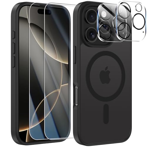 YisrLery 5-in-1 Kompatibel mit iPhone 16 Pro Max Hülle für Mag Safe mit 2 Stück Schutzfolie und 2 Stück Kameraschutz Militärnorm Schutz, PC Kratzresistente Rückseite Stoßfest Magnetische 6.9- Schwarz YisrLery 5-in-1 Kompatibel mit iPhone 16 Pro Max Hülle für Mag Safe mit 2 Stück Schutzfolie und 2 Stück Kameraschutz Militärnorm Schutz, PC Kratzresistente Rückseite Stoßfest Magnetische 6.9- Schwarz von YisrLery
