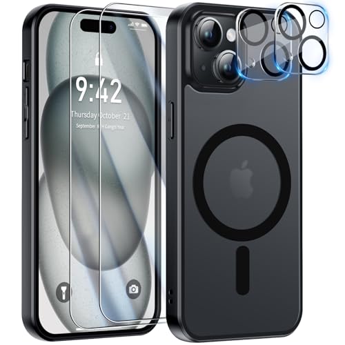 YisrLery 5-in-1 Kompatibles mit iPhone 15 Hülle für Mag Safe mit 2 Stück Schutzfolie und 2 Stück Kameraschutz Militärnorm Schutz, PC Kratzresistente Rückseite Stoßfest Magnetische Hülle - Schwarz YisrLery 5-in-1 Kompatibles mit iPhone 15 Hülle für Mag Safe mit 2 Stück Schutzfolie und 2 Stück Kameraschutz Militärnorm Schutz, PC Kratzresistente Rückseite Stoßfest Magnetische Hülle - Schwarz von YisrLery
