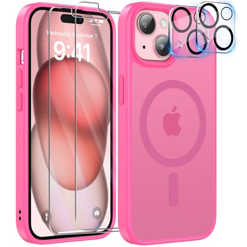 YisrLery 5-in-1 Kompatibel mit iPhone 15 Hülle mit 2 Stück Schutzfolie und 2 Stück Kameraschutz Militärnorm Schutz, PC Kratzresistente Rückseite Stoßfest Magnetische Hülle(Leuchtendes Rosa) YisrLery 5-in-1 Kompatibel mit iPhone 15 Hülle mit 2 Stück Schutzfolie und 2 Stück Kameraschutz Militärnorm Schutz, PC Kratzresistente Rückseite Stoßfest Magnetische Hülle(Leuchtendes Rosa) von YisrLery