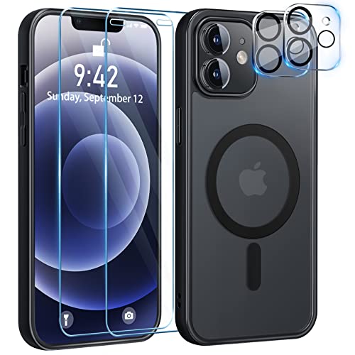YisrLery 5-in-1 iPhone 12 Hülle für MagSafe mit 2 Stück Panzerfolie und 2 Stück Kameraschutz Militärnorm Schutz, PC Kratzresistente Rückseite Stoßfest TPU Bumper Magnetische Hülle 6,1'' - Schwarz YisrLery 5-in-1 iPhone 12 Hülle für MagSafe mit 2 Stück Panzerfolie und 2 Stück Kameraschutz Militärnorm Schutz, PC Kratzresistente Rückseite Stoßfest TPU Bumper Magnetische Hülle 6,1'' - Schwarz von YisrLery