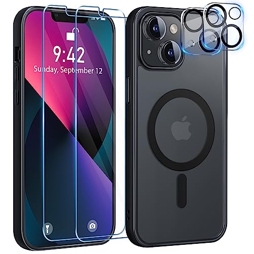 YisrLery 5-in-1 iPhone 13 Hülle für MagSafe mit 2 Stück Panzerfolie und 2 Stück Kameraschutz Militärnorm Schutz, PC Kratzresistente Rückseite Stoßfest TPU Bumper Magnetische Hülle 6,1'' (Schwarz) YisrLery 5-in-1 iPhone 13 Hülle für MagSafe mit 2 Stück Panzerfolie und 2 Stück Kameraschutz Militärnorm Schutz, PC Kratzresistente Rückseite Stoßfest TPU Bumper Magnetische Hülle 6,1'' (Schwarz) von YisrLery