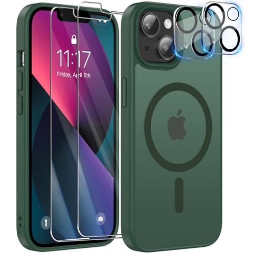 YisrLery 5-in-1 iPhone 13 Hülle für Mag Safe mit 2 Stück Schutzfolie und 2 Stück Kameraschutz Militärnorm Schutz, PC Kratzresistente Rückseite Stoßfest TPU Bumper Magnetische Hülle 6,1'' (Grün) YisrLery 5-in-1 iPhone 13 Hülle für Mag Safe mit 2 Stück Schutzfolie und 2 Stück Kameraschutz Militärnorm Schutz, PC Kratzresistente Rückseite Stoßfest TPU Bumper Magnetische Hülle 6,1'' (Grün) von YisrLery