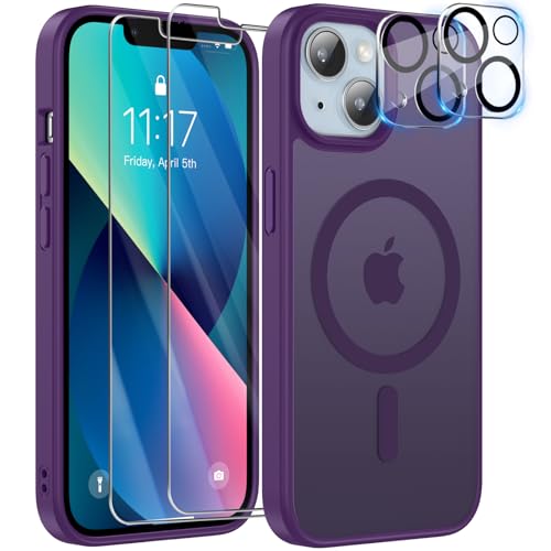 YisrLery 5-in-1 iPhone 13 Hülle für Mag Safe mit 2 Stück Schutzfolie und 2 Stück Kameraschutz Militärnorm Schutz, PC Kratzresistente Rückseite Stoßfest TPU Bumper Magnetische Hülle 6,1'' (Violett) YisrLery 5-in-1 iPhone 13 Hülle für Mag Safe mit 2 Stück Schutzfolie und 2 Stück Kameraschutz Militärnorm Schutz, PC Kratzresistente Rückseite Stoßfest TPU Bumper Magnetische Hülle 6,1'' (Violett) von YisrLery