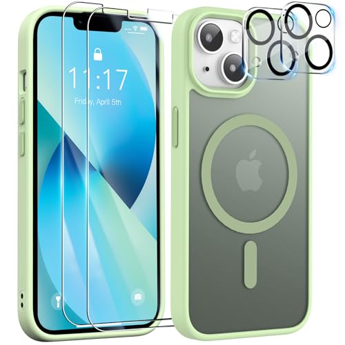 YisrLery 5-in-1 iPhone 13 Hülle für Mag Safe mit 2 Stück Schutzfolie und 2 Stück Kameraschutz Militärnorm Schutz, PC Kratzresistente Rückseite Stoßfest TPU Bumper Magnetische Hülle 6,1'' (Hellgrün) YisrLery 5-in-1 iPhone 13 Hülle für Mag Safe mit 2 Stück Schutzfolie und 2 Stück Kameraschutz Militärnorm Schutz, PC Kratzresistente Rückseite Stoßfest TPU Bumper Magnetische Hülle 6,1'' (Hellgrün) von YisrLery