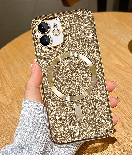YisrLery Clear Magnetic für iPhone 11 Hülle [Kameraschutz Eingebaut] Weiche TPU Silikon Handyhülle mit Magsafe Kratzresistente Stoßfest Magnetische 6,1’’-Glitter Gold von YisrLery