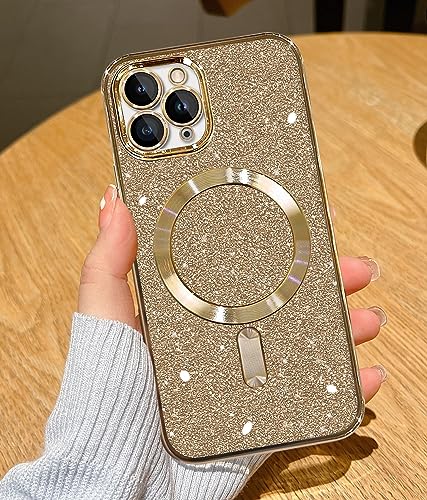 YisrLery Clear Magnetic für iPhone 11 Pro Hülle [Kameraschutz Eingebaut] Weiche TPU Silikon Handyhülle mit Magsafe Kratzresistente Stoßfest Magnetische 5,8’’-Glitter Gold von YisrLery