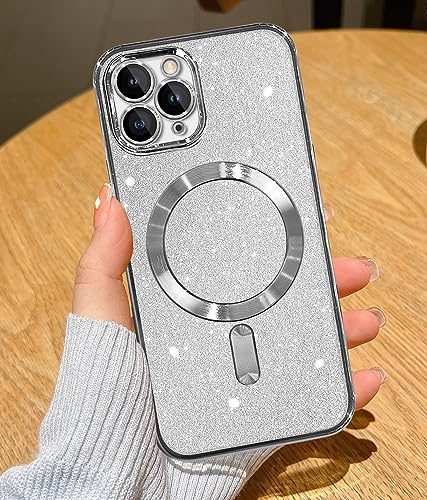 YisrLery Clear Magnetic für iPhone 11 Pro Hülle [Kameraschutz Eingebaut] Weiche TPU Silikon Handyhülle mit Magsafe Kratzresistente Stoßfest Magnetische 5,8’’-Glitter Silber von YisrLery