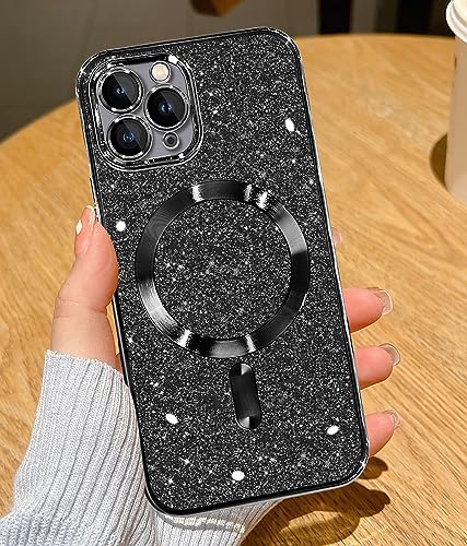 YisrLery Clear Magnetic für iPhone 11 Pro Max Hülle [Kameraschutz Eingebaut] Weiche TPU Silikon Handyhülle mit Magsafe Kratzresistente Stoßfest Magnetische 6,5’’-Glitter Schwarz von YisrLery