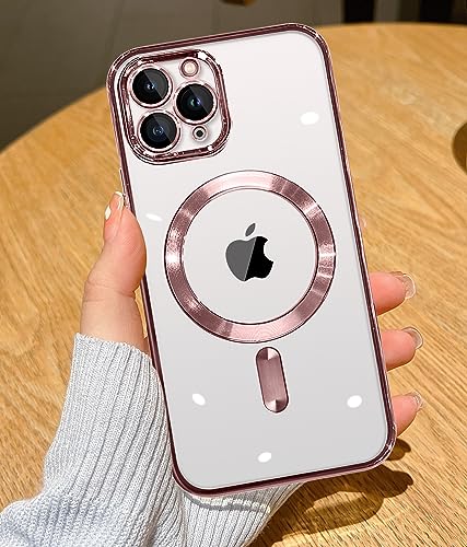 YisrLery Clear Magnetic für iPhone 11 Pro Max Hülle [Kameraschutz Eingebaut] Weiche TPU Silikon Handyhülle mit Magsafe [Nackte iPhone Äußere] Kratzresistente Stoßfest Magnetische 6,5’’-Rose Gold von YisrLery