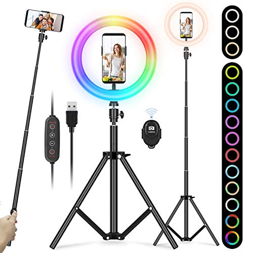 YISSVIC Ringlicht, 25,4 cm (10 Zoll), mit Stativ, Fernbedienung, 168 LEDs, 3 Lichtmodi und 26 RGB-Modi, für Handy, TIK Tok, Make-up, Youtube, Vlog, Selfie, Fotografie usw. von Yissvic