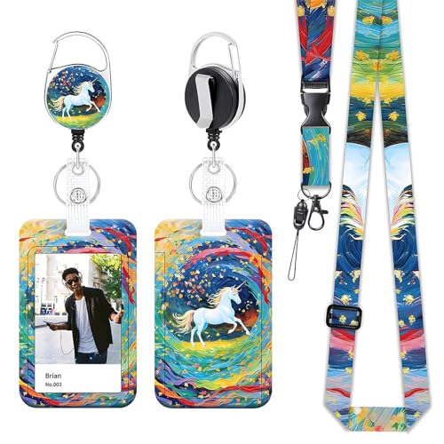 Yistoi Ausweishülle mit Band, Ausziehbarer Schlüsselanhänger Badge Holder, abnehmbarem Lanyard mit ID Kartenhalter Set für Lehrer, Ärzte und Studenten, Fahrkartenhülle Kinder (Starry White Horse) Yistoi Ausweishülle mit Band, Ausziehbarer Schlüsselanhänger Badge Holder, abnehmbarem Lanyard mit ID Kartenhalter Set für Lehrer, Ärzte und Studenten, Fahrkartenhülle Kinder (Starry White Horse) von Yistoi