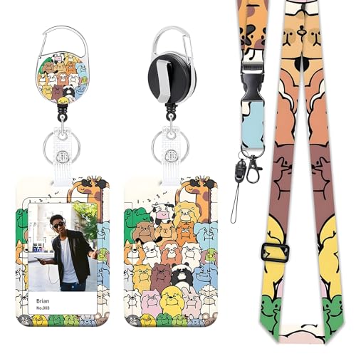 Yistoi Ausweishülle mit Band, Ausziehbarer Schlüsselanhänger Badge Holder, abnehmbarem Lanyard mit ID Kartenhalter Set für Lehrer, Ärzte und Studenten, Weihnachts (Cartoon-Tier) von Yistoi