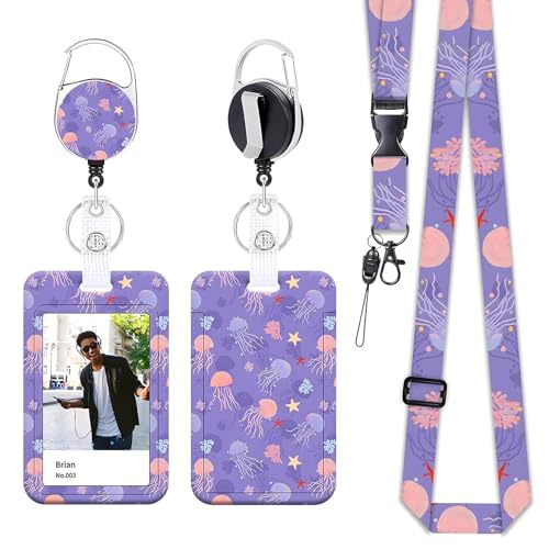 Yistoi Ausweishülle mit Band, Ausziehbarer Schlüsselanhänger Badge Holder, abnehmbarem Lanyard mit ID Kartenhalter Set für Lehrer, Ärzte und Studenten, Weihnachts (Quallen und Sterne) von Yistoi