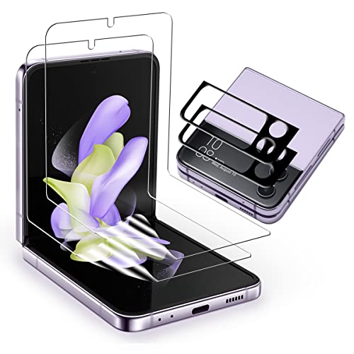 Yiunssy [2+2 Stück Schutzfolie für Samsung Galaxy Z Flip 4 und Galaxy Z Flip 4 Kamera Panzer Schutz Glas,Blasenfreie Weich/Anti- Kratzer/HD TPU Displayschutz/Kamera für Schutzglas für Galaxy Z Flip 4 von Yiunssy