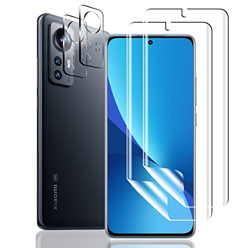 Yiunssy [2+2 Stück Schutzfolie für Xiaomi 12 und Xiaomi 12 Kamera Panzer Schutz Glas, Blasenfreie Weich/Anti- Kratzer/HD TPU Displayschutz/Kamera für Schutzglas für Xiaomi 12 von Yiunssy