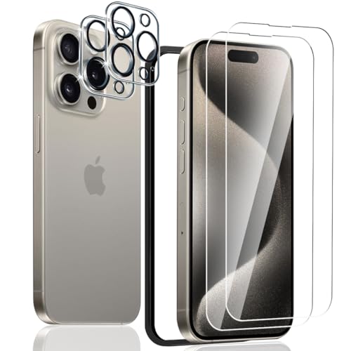 Yiunssy 2+2 Stück Schutzfolie für iPhone 15 Pro Max Panzer Schutz Glas und iPhone 15 Pro Max Kamera Panzer Schutz Glas,HD Klar Displayschutzfolie,Panzerfolie für iPhone 15 Pro Max von Yiunssy