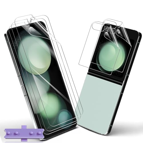 Yiunssy 3+2 Stück Schutzfolie für Samsung Galaxy Z Flip 5 Panzerfolie und Hinten Schutzfolie,Blasenfreie Weich/Anti- Kratzer/Transparenz HD TPU Displayschutz/Schutzglas für Galaxy Z Flip 5 von Yiunssy