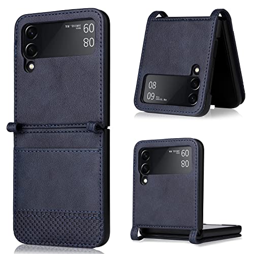 Yiunssy Handyhülle für Samsung Z Flip 3 Hülle Leder, [Kartenfächer] Flip Case Klapphülle für Samsung Z Flip 3 Schutzhülle für Samsung Galaxy Z Flip 3 - Blau von Yiunssy