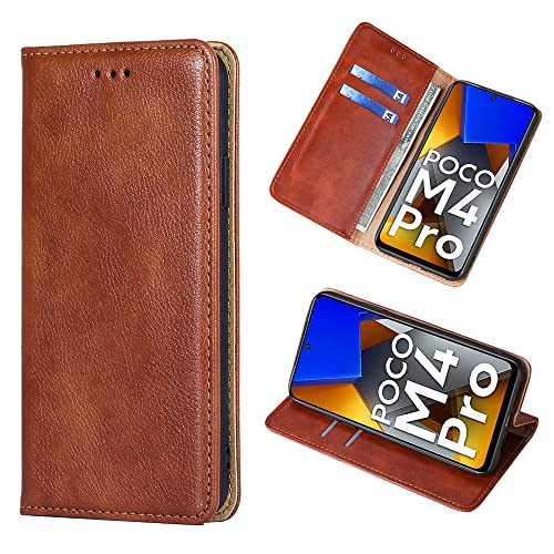 Yiunssy Handyhülle für Xiaomi Poco M4 Pro 4G Hülle Leder,PU Flip Tasche Klapphülle für Poco M4 Pro 4G [Standfunktion/Kartenfächern/Brieftasche] Schutzhülle für Xiaomi Poco M4 Pro 4G - Braun von Yiunssy