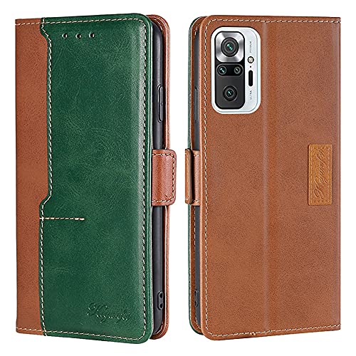 Yiunssy Leder Handyhülle für Xiaomi Redmi Note 10 Pro hülle, Premium PU Leder Magnetische Automatische Adsorption Brieftasche Schutzhülle Flip Handyhülle für Redmi Note 10 Pro Ledertasche -Grün von Yiunssy