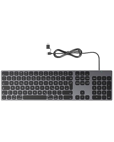 Aluminium-Tastatur für Apple Mac OS - Einfache Plug-N-Play-Kabelverbindung, Elegante und Stylische USB-Tastatur mit Ziffernblock für iMac, Mac Mini oder MacBook - Grau von Yivandi