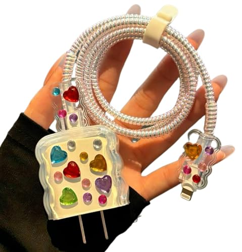 Niedlicher Ladekabelschutz für iPhone-Ladeadapter, buntes herzförmiges Diamant-Design, weiche Kabelschutzhülle, transparenter Datenkabelschutz für Damen, für iPhone/iPad, 18 W/20 W Niedlicher Ladekabelschutz für iPhone-Ladeadapter, buntes herzförmiges Diamant-Design, weiche Kabelschutzhülle, transparenter Datenkabelschutz für Damen, für iPhone/iPad, 18 W/20 W von Yivenbarity