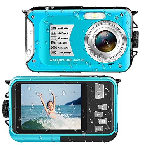 wasserdichte Kamera, 10 FT 1080P Full HD 30 MP, Digitaler Zoom, Anti-Erschütterung, 16 x für Schnorcheln von Yixinxin