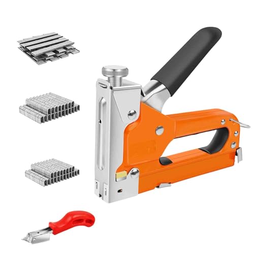 Tacker für Holz Handtacker mit 3000 Klammern 3 in 1 Tackerpistole Set Leistungsstarker Holztacker mit Klammerentferner, Regulierbarer Schusskraft für Tischlerei DIY-Enthusiasten von Yiyai