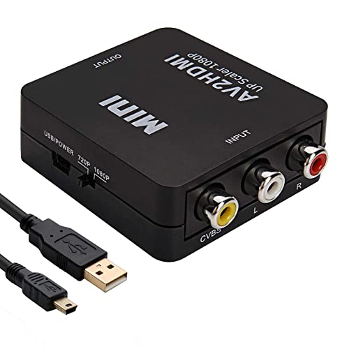 Yizhet RCA auf HDMI Adapter | AV auf HDMI Konverter AV zu HDMI Adapter Unterstützung 720/1080P mit USB Ladekabel für PC/Nintendo/Xbox/PS4/PS3/TV/STB/VHS/VCR/Kamera/DVD (Schwarz) von Yizhet
