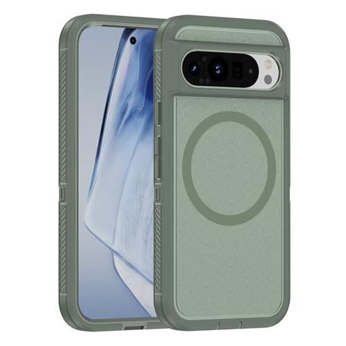 YjkjYii Magnetisch Hülle mit Mag-Safe für Google Pixel 9 Pro XL Case,Hochwertiges PC Matt Rückseite Schutzhülle,Handyhülle mit Google Pixel 9 Pro XL - (Gray Green&Green) von YjkjYii