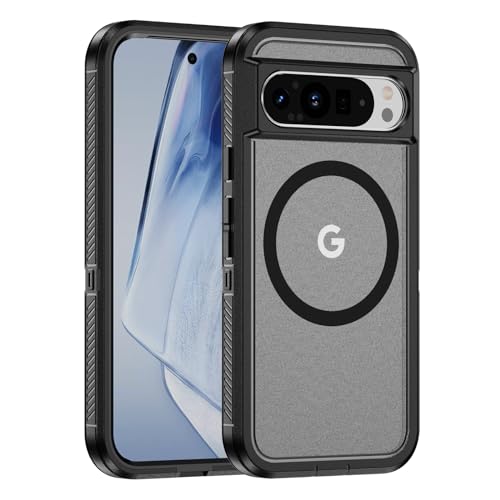 YjkjYii Magnetisch Hülle mit Mag-Safe für Google Pixel 9 Pro XL Case,Hochwertiges PC Matt Rückseite Schutzhülle,Handyhülle mit Google Pixel 9 Pro XL - (Schwarz&Transparent) von YjkjYii