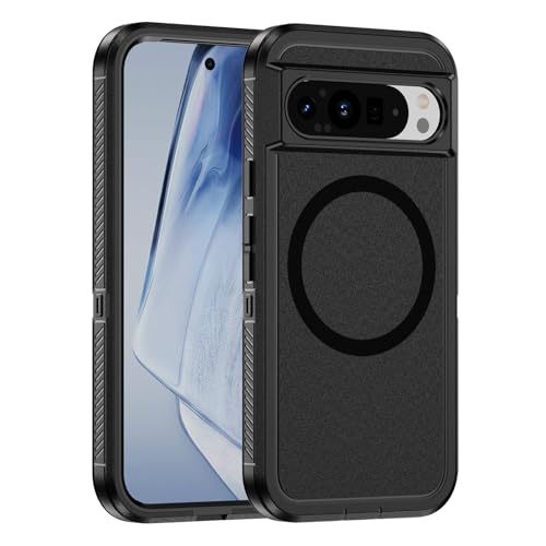 YjkjYii Magnetisch Hülle mit Mag-Safe für Google Pixel 9/9 Pro Case,Hochwertiges PC Matt Rückseite Schutzhülle,Handyhülle mit Google Pixel 9/9 Pro - (Schwarz&Schwarz) von YjkjYii