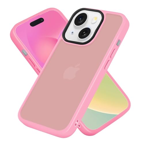 Ykasia Hülle für iPhone 15 6,1 Zoll, Stoßfest Kratzfest Schutzhülle, Mattierte Durchscheinende Rückseite Schutzhülle, Rückseite Dünn, Anti-Fingerabdruck (Rosa) von Ykasia