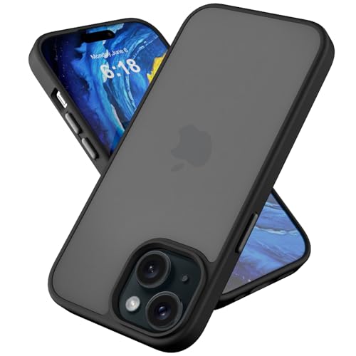 Ykasia Hülle für iPhone 15 6,1 Zoll, Stoßfest Kratzfest Schutzhülle, Mattierte Durchscheinende Rückseite Schutzhülle, Rückseite Dünn, Anti-Fingerabdruck (Schwarz) von Ykasia