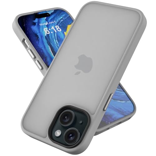 Ykasia Hülle für iPhone 15 Plus 6,7 Zoll, Stoßfest Kratzfest Schutzhülle, Mattierte Durchscheinende Rückseite Schutzhülle, Rückseite Dünn, Anti-Fingerabdruck (Grau) von Ykasia