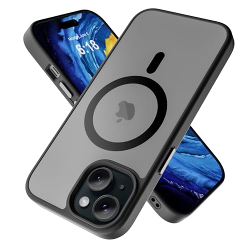 Ykasia für iPhone 15 Hülle, mit MagSafe, Magnetisch Hülle, Mattierte Durchscheinende Rückseite Schutzhülle, Stoßfest Militärstandard FallSchutz Handyhülle, Anti-Fingerabdruck (Schwarz) von Ykasia