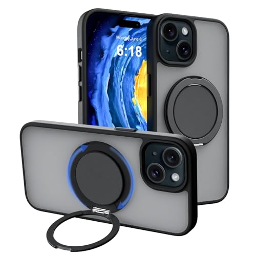 Ykasia für iPhone 15 Hülle Magnetisch mit 360 Ständer, Kompatibel mit Magsafe,Durchscheinende Matt rutschfeste Handyhülle, Stoßfest FallSchutz Handyhülle, Anti-Fingerabdruck (Schwarz) Ykasia für iPhone 15 Hülle Magnetisch mit 360 Ständer, Kompatibel mit Magsafe,Durchscheinende Matt rutschfeste Handyhülle, Stoßfest FallSchutz Handyhülle, Anti-Fingerabdruck (Schwarz) von Ykasia