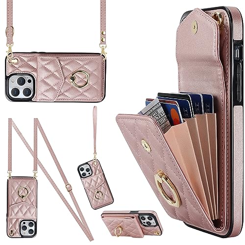 Ykerey Hülle für iPhone 13/14 hülle mit Band Kette Schutzhülle mit Kartenfach PU Leder Metall Ring Halter RFID Standfunktion Brieftasche Cover für iPhone 13/14, Roségold Ykerey Hülle für iPhone 13/14 hülle mit Band Kette Schutzhülle mit Kartenfach PU Leder Metall Ring Halter RFID Standfunktion Brieftasche Cover für iPhone 13/14, Roségold von Ykerey