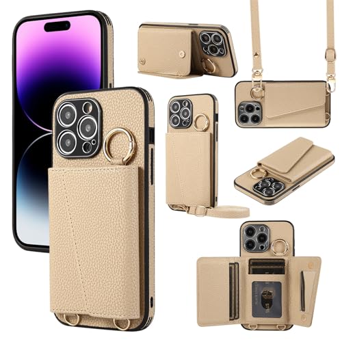 Ykerey Hülle für iPhone 13 Handyhülle mit Band und Kartenfach PU Leder mit Abnehmbar Handykette Ring Standfunktion Brieftasche Spiegel Schutzhülle für iPhone 13, Khaki Ykerey Hülle für iPhone 13 Handyhülle mit Band und Kartenfach PU Leder mit Abnehmbar Handykette Ring Standfunktion Brieftasche Spiegel Schutzhülle für iPhone 13, Khaki von Ykerey