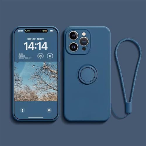 Ykerey Hülle für iPhone 13 Mini Handyhülle mit Ring Ständer Lanyard Dünn Silikon Halter Schutzhülle Magnetische Autohalterung Cover mit Mikrofaser-Futter für iPhone 13 Mini, Dunkelblau von Ykerey