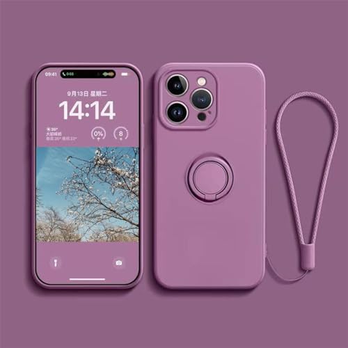 Ykerey Hülle für iPhone 13 Mini Handyhülle mit Ring Ständer Lanyard Dünn Silikon Halter Schutzhülle Magnetische Autohalterung Cover mit Mikrofaser-Futter für iPhone 13 Mini, Hellviolett von Ykerey